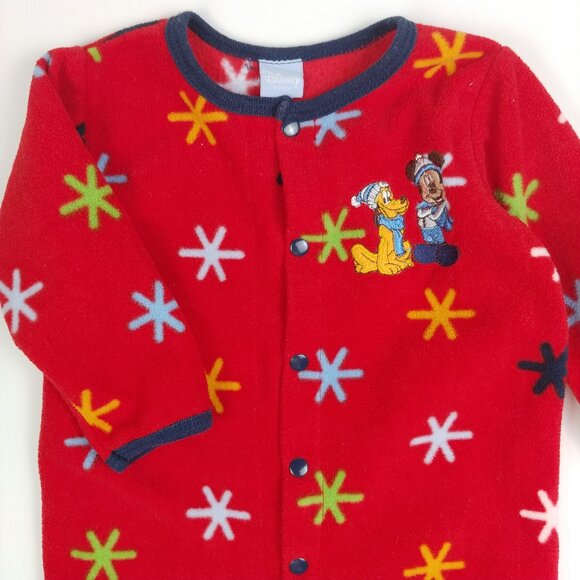 Disney Baby Red Fleece Footie Mickey Mouse and Pluto Pajama 3-6 Months - Picture 3 of 10